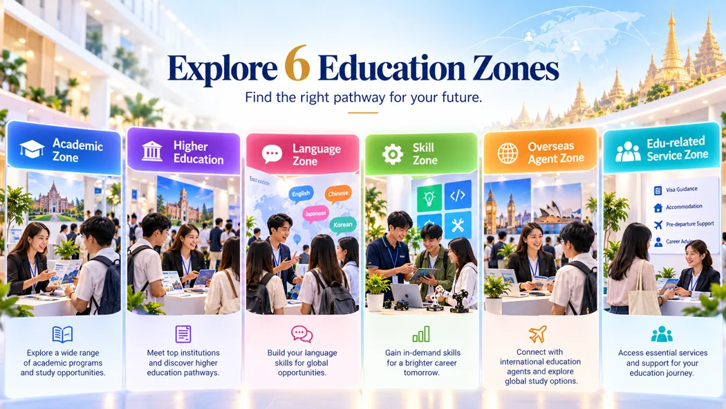 Concept illustration of six education zones inside the festival